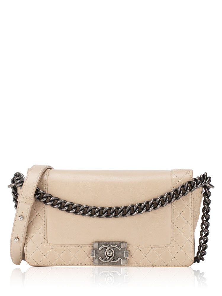 Calfskin Medium Boy Reverso Flap Bag Beige