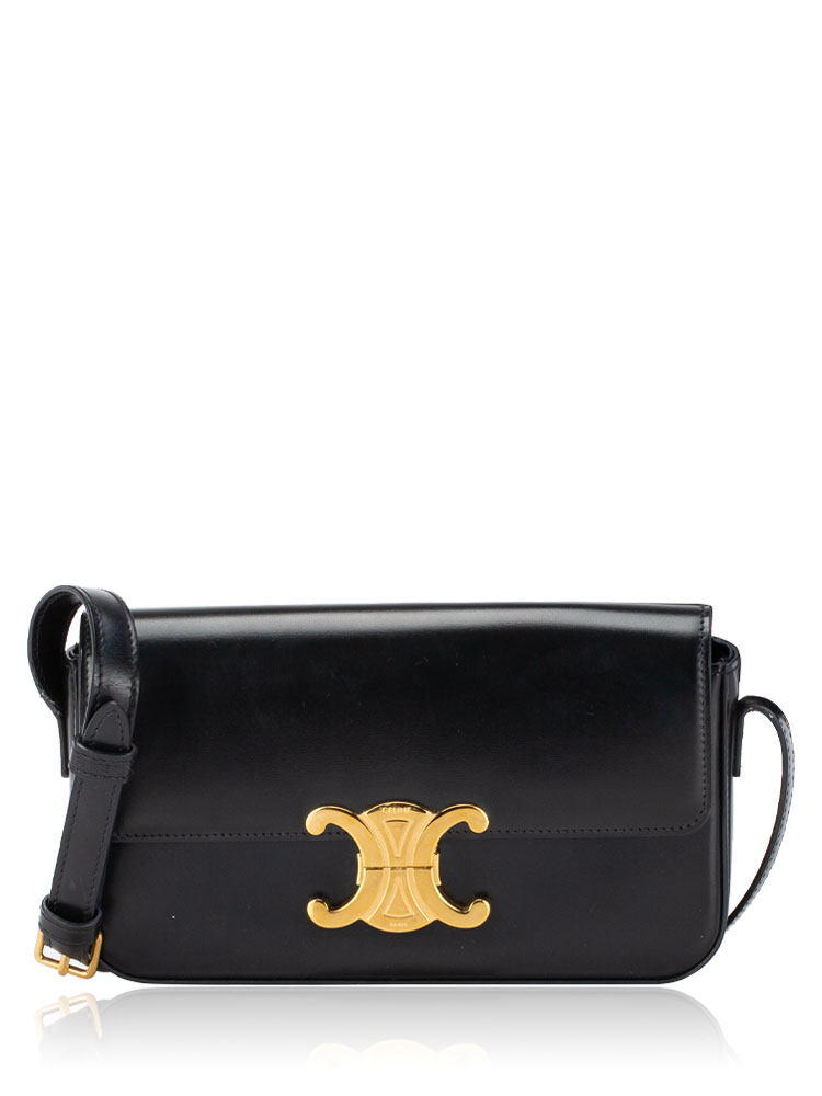 Shiny Calfskin Claude Triomphe Shoulder Bag Black