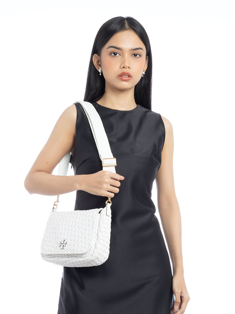 Thea Woven Flap Crossbody White