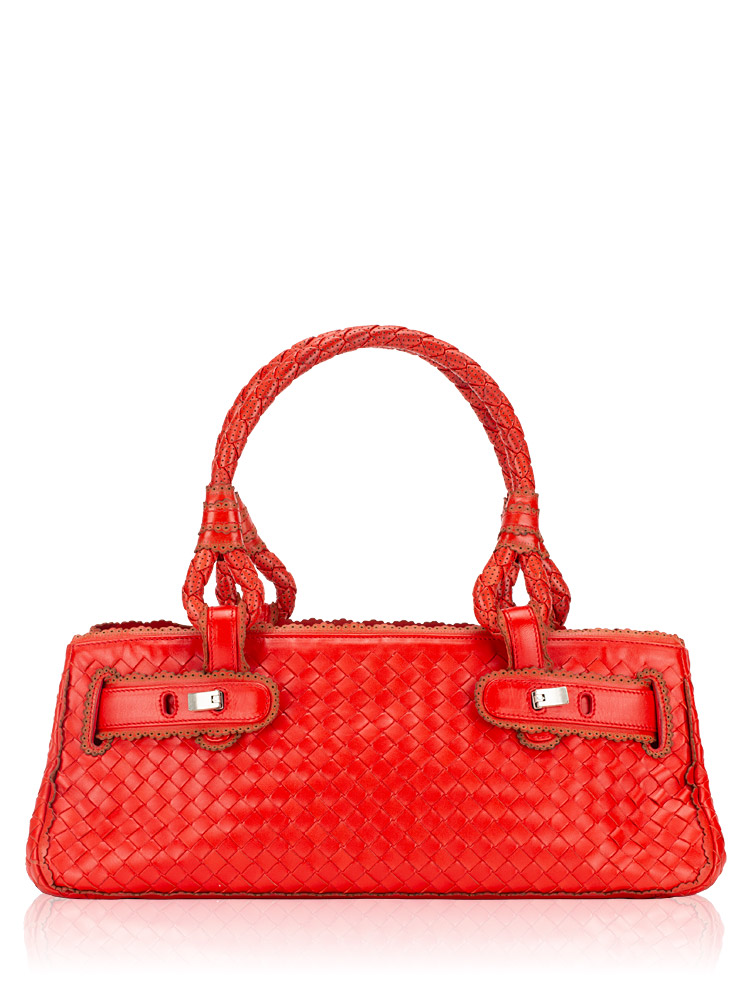 Nappa Intrecciato Laced Edge Top Handle Bag Red