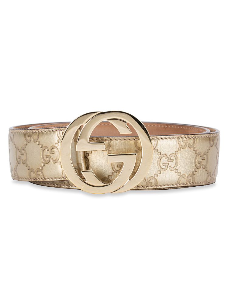 Guccissima Interlocking G 37mm Belt Gold Sz 90