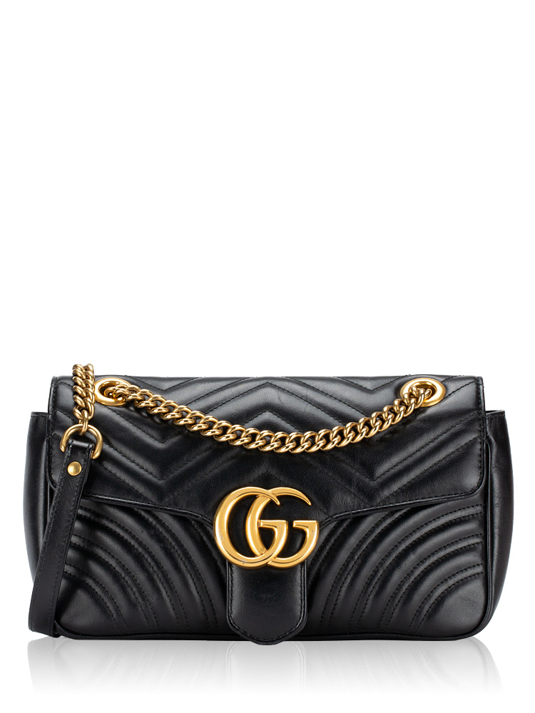 Calfskin GG Marmont Matelasse Small Shoulder Bag Black