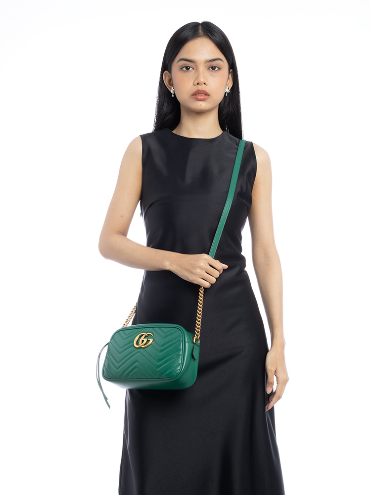 GG Marmont Matelasse Small Camera Bag Emerald