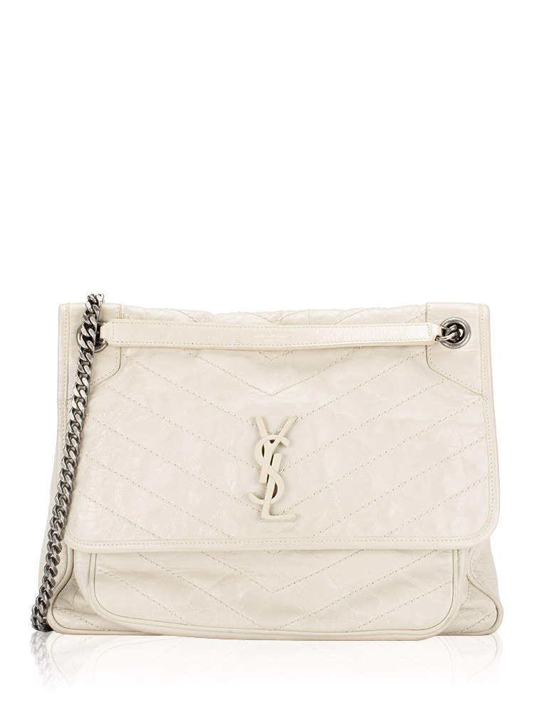 Crinkled Calfskin Matelasse Niki Large Shoulder Bag Crema Soft