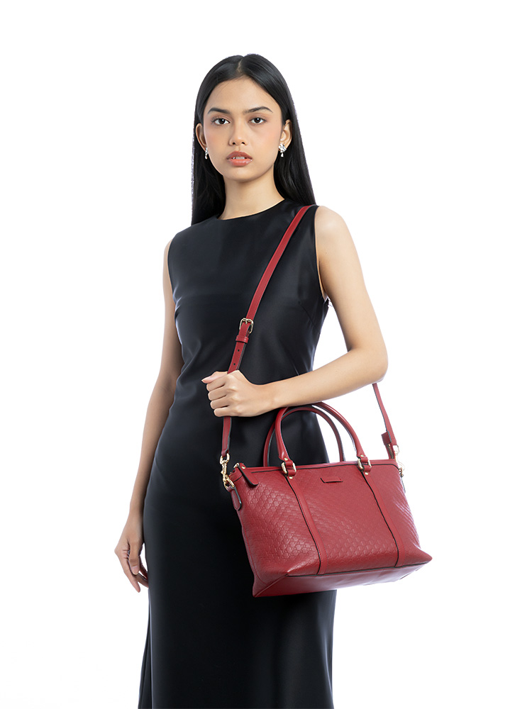 Soft Microguccissima Small Zip Satchel Rosso