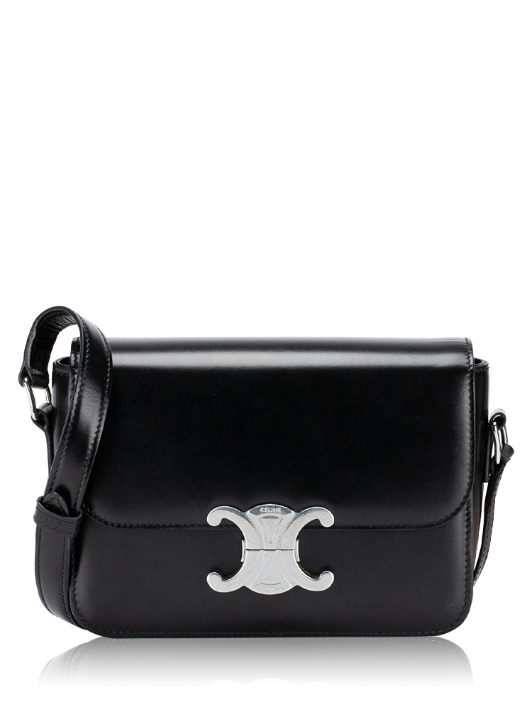 Shiny Calfskin Triomphe Teen Shoulder Bag Black