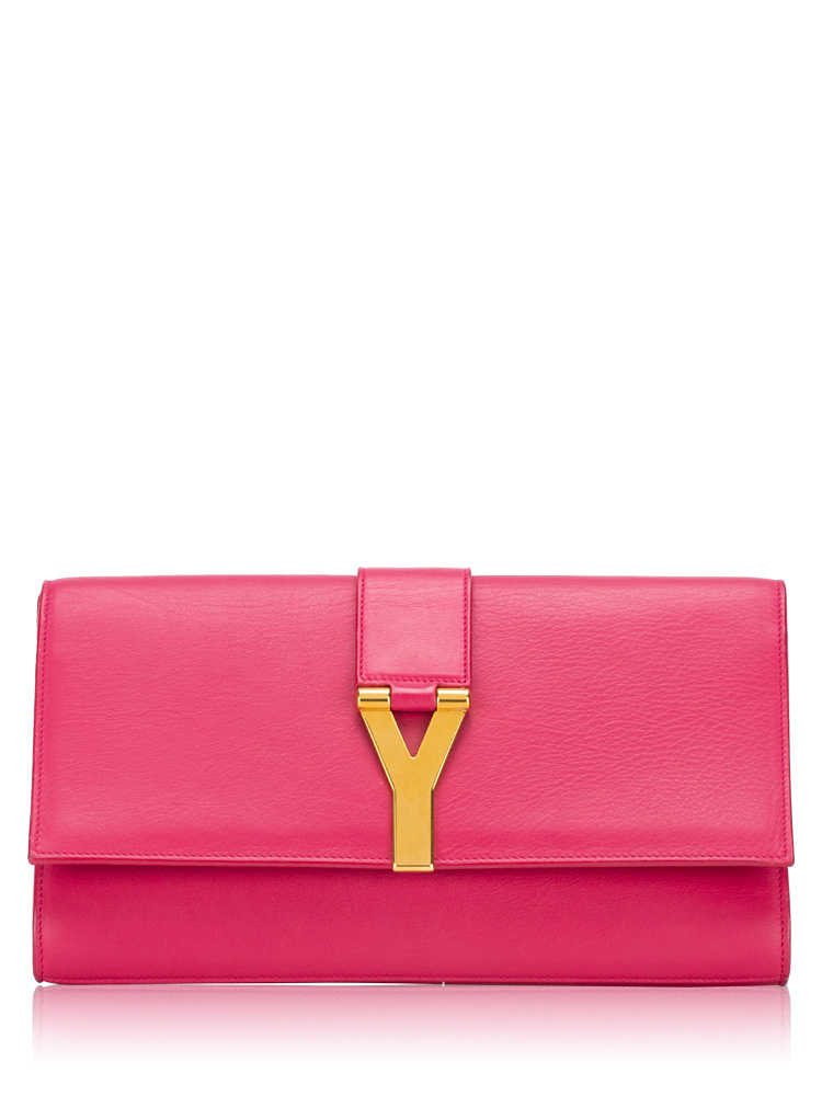Calfskin Classic Y Ligne Clutch Fuchsia
