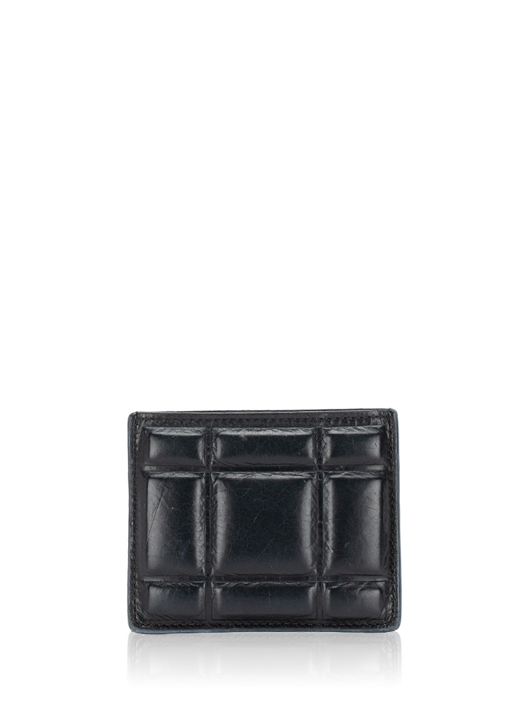 Paper Calfskin Intrecciato Padded Card Holder Black