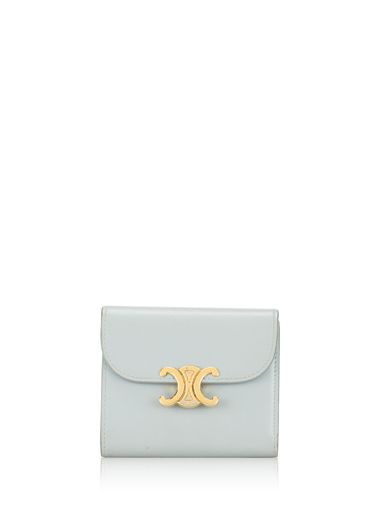 Shiny Calfskin Triomphe Small Wallet Soft Blue