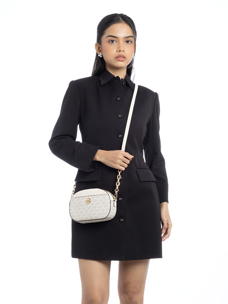 Jet Set Signature Glam Oval Small Crossbody Light Cream Multi