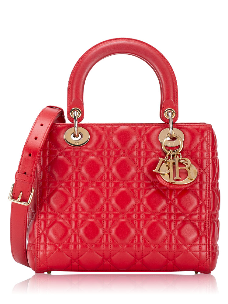 Lambskin Cannage Medium Lady Dior Red