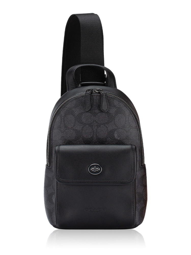 Men CAJ29 Signature Small Turnlock Sling Pack Charcoal Black