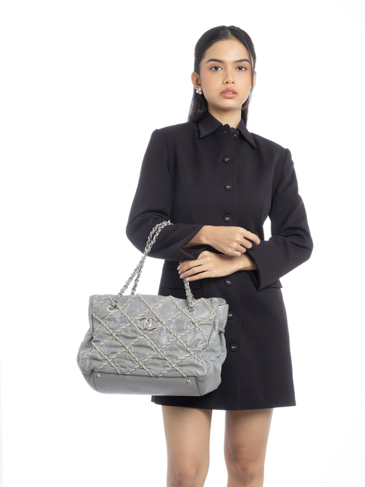 Calfskin Ultra Stitch Tote Grey