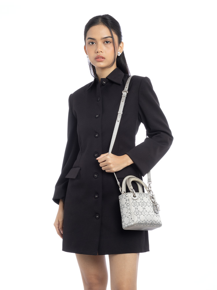 Satin Crystal Cannage Mini Lady Dior Gray