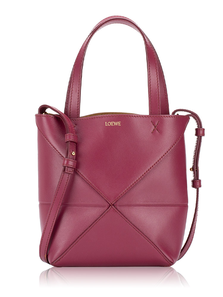 Shiny Calfskin Puzzle Fold Mini Tote Crimson