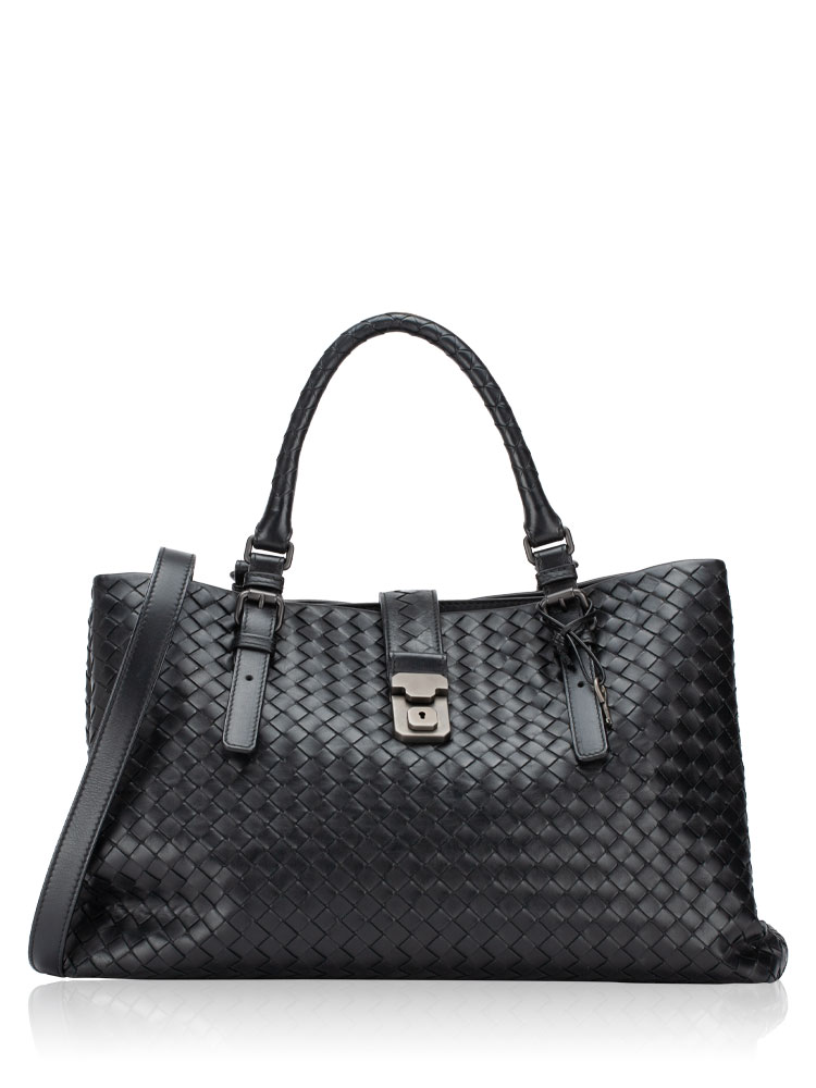 Nappa Intrecciato Roma Medium Satchel Black