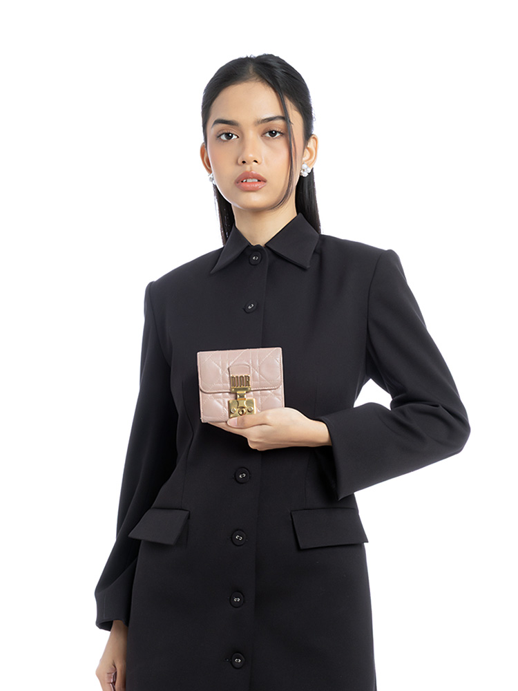 Lambskin Cannage Dioraddict Flap Wallet Rose Poudre