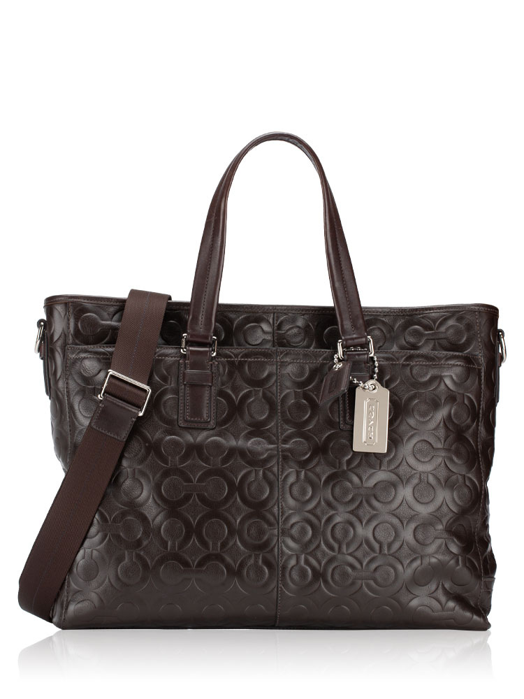 70253 Op Art Embossed Leather Business Tote Dark Brown