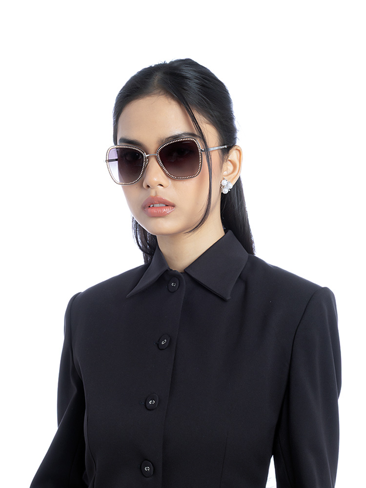 4277-B Square Crystals Sunglasses Gradient Brown