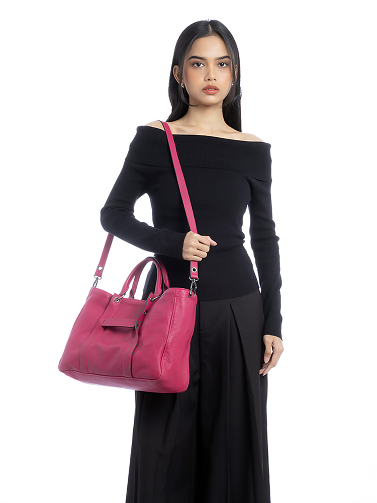 3D Leather Medium Tote Fuchsia
