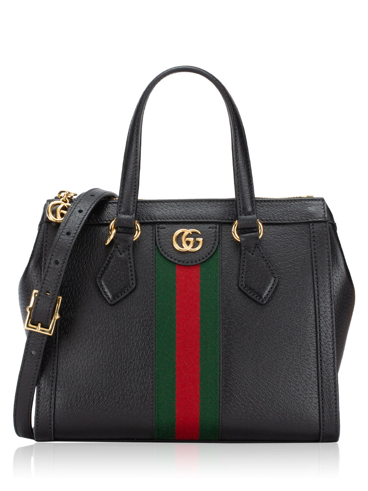 Textured Calfskin Web Ophidia Small Tote Black