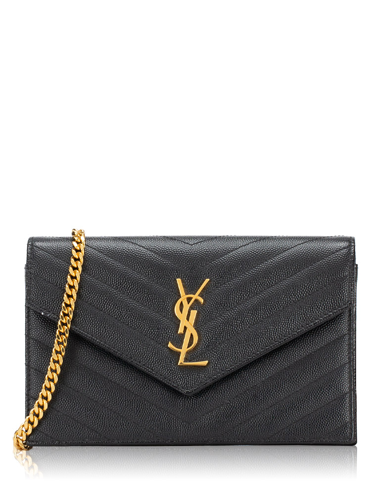Grain De Poudre Matelasse Monogram 19cm Chain Wallet Black