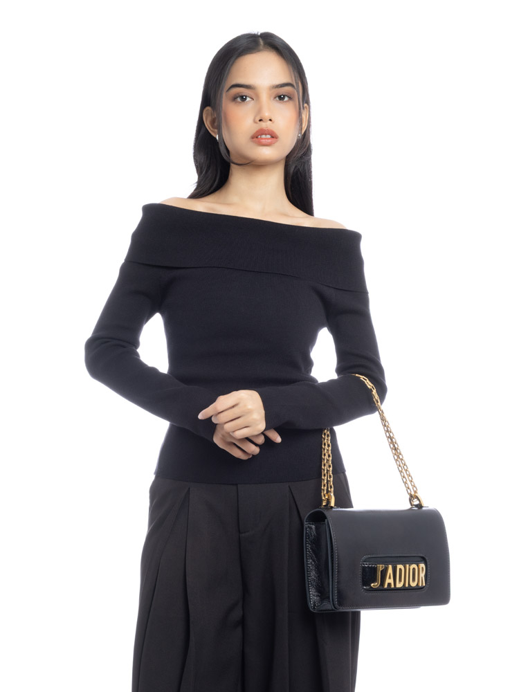 Patent J'Adior Chain Flap Bag Black