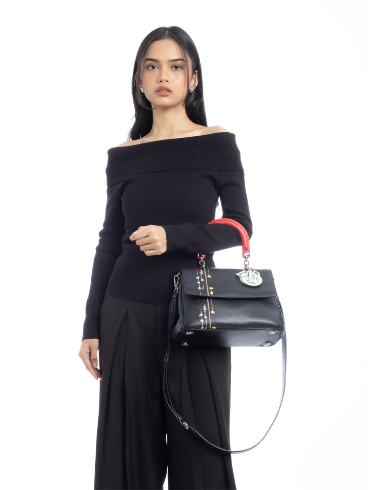 Calfskin Be Dior Small Flap Shoulder Bag Black Multicolor