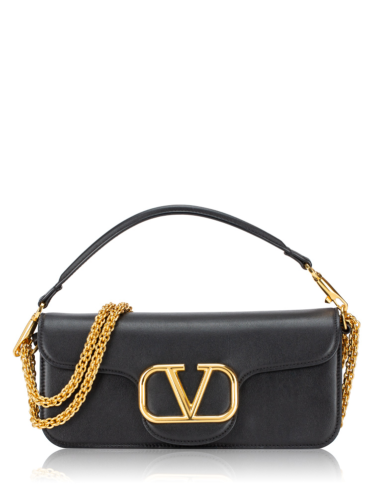 Calfskin Vlogo Loco Shoulder Bag Black