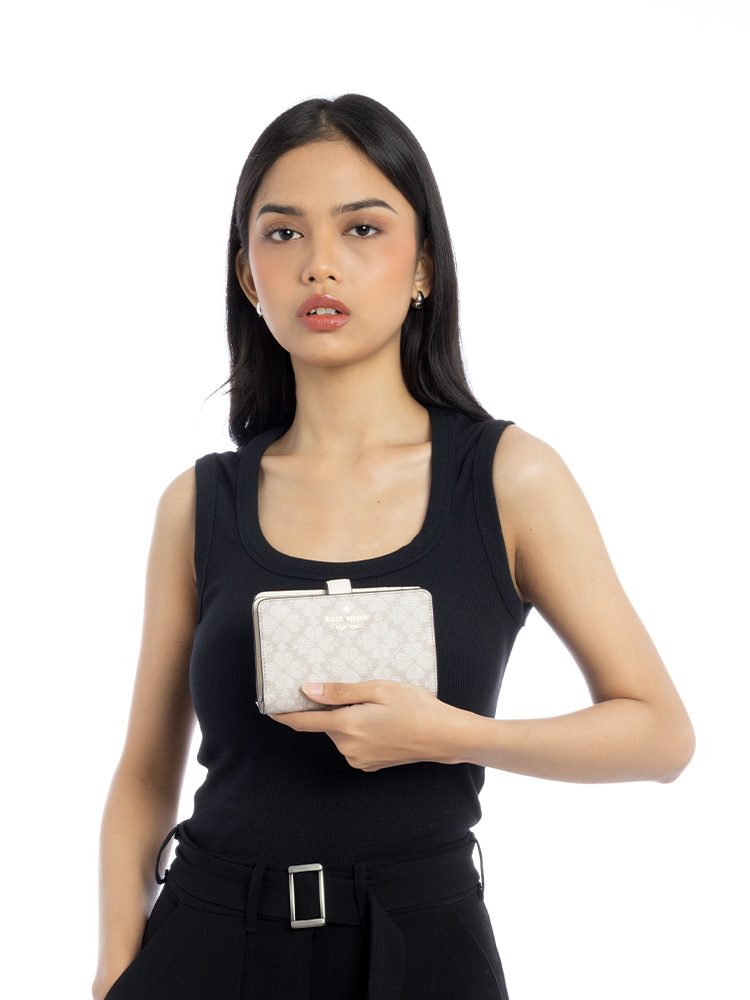 Spade Flower Medium Bifold Wallet Dark Beige