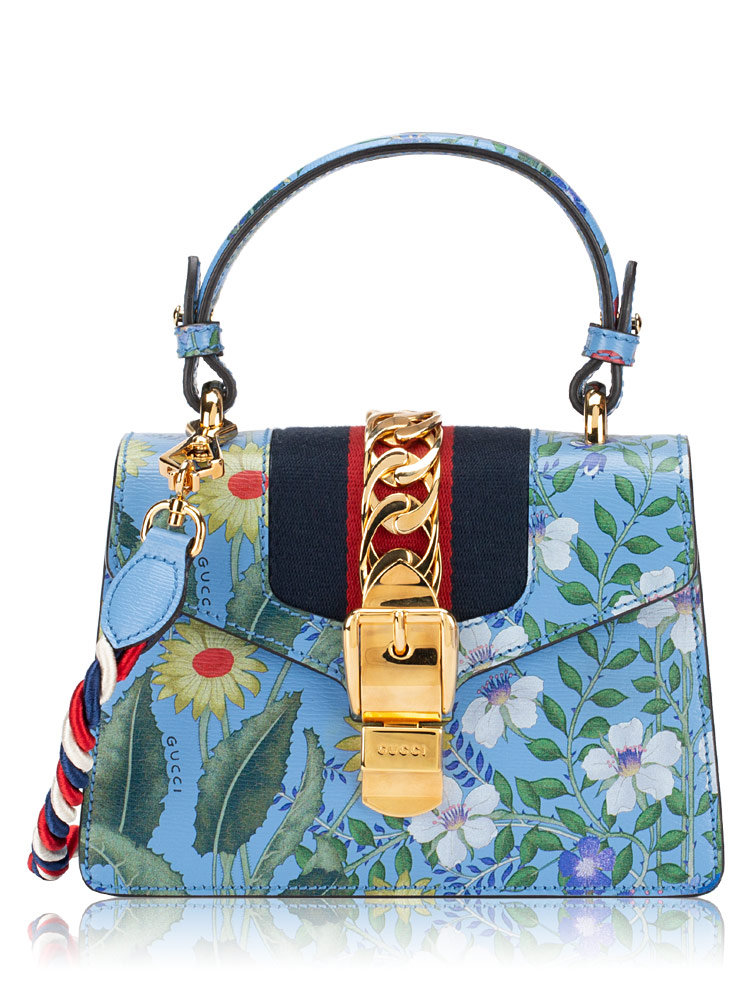 Calfskin Floral Print Mini Sylvie Blue