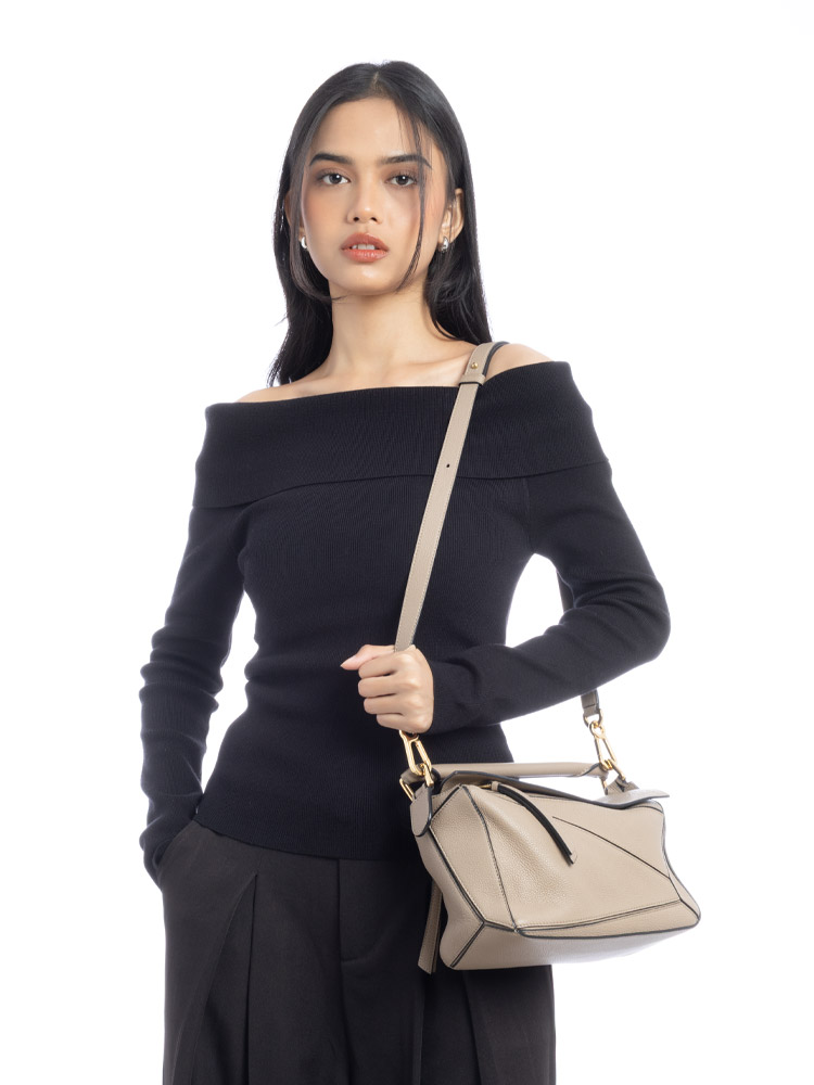 Grained Calfskin Small Puzzle Bag Sand