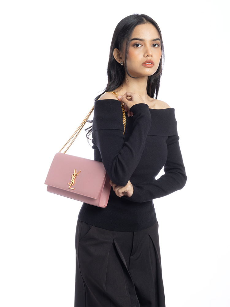 Grain De Poudre Monogram Kate Medium Shoulder Bag Dark Rose