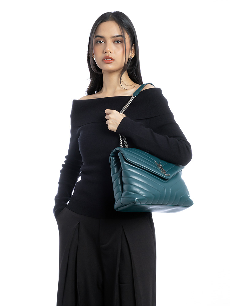 Calfskin Y Quilted Monogram Loulou Medium Shoulder Bag Emerald
