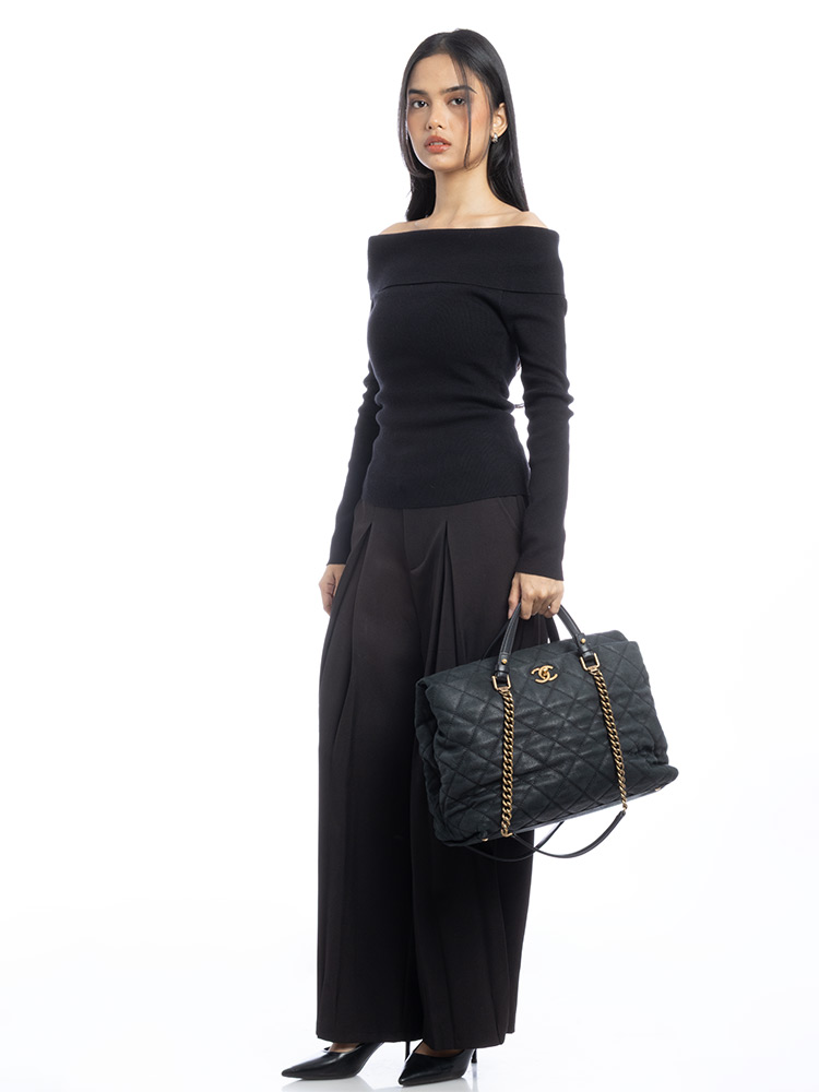 Matte Caviar Chic Quilt Tote Black
