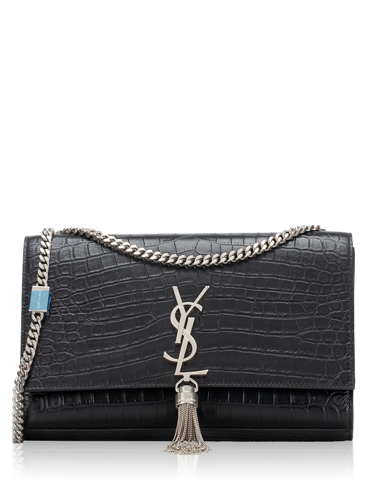 Croco Effect Monogram Kate Tassel Shoulder Bag Black