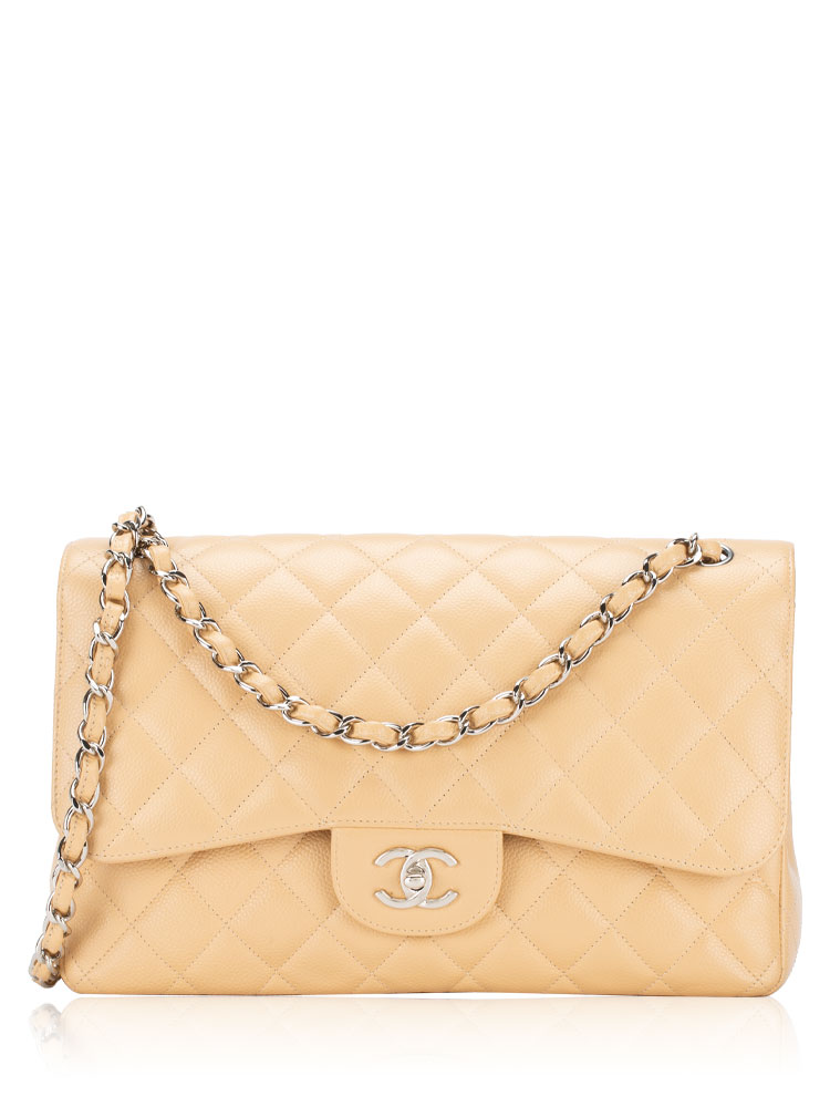 Caviar Jumbo Classic Double Flap Bag Beige