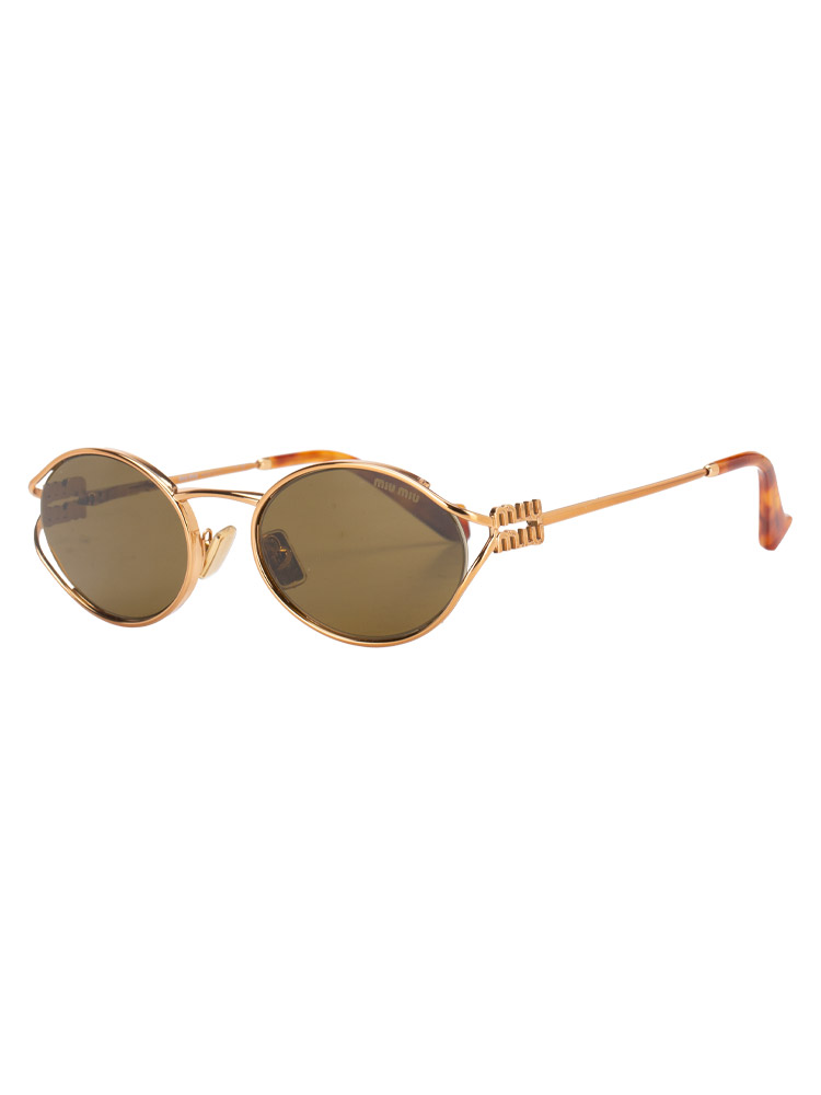 SMU52Y Oval Logo Sunglasses Gold Dark Brown