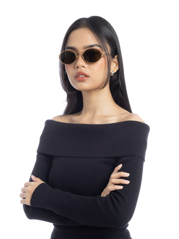 SMU52Y Oval Logo Sunglasses Gold Dark Brown