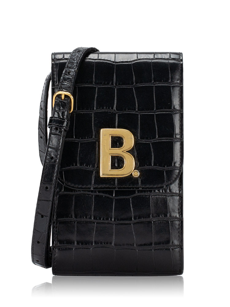 Croco Effect Logo Phone Crossbody Black