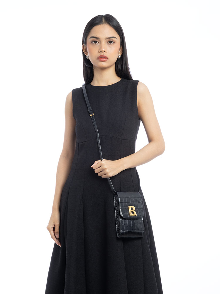Croco Effect Logo Phone Crossbody Black