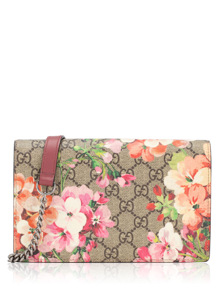 GG Supreme Blooms Chain Wallet Beige Multicolor Dry Rose