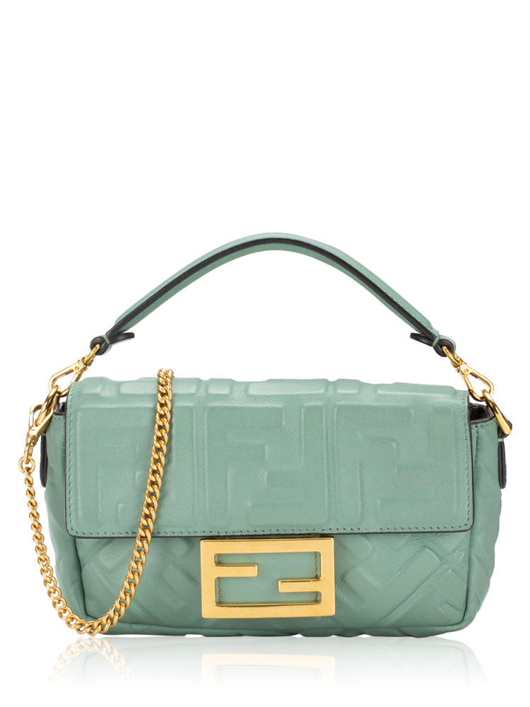 Nappa FF 1974 Embossed Mini Baguette Menta