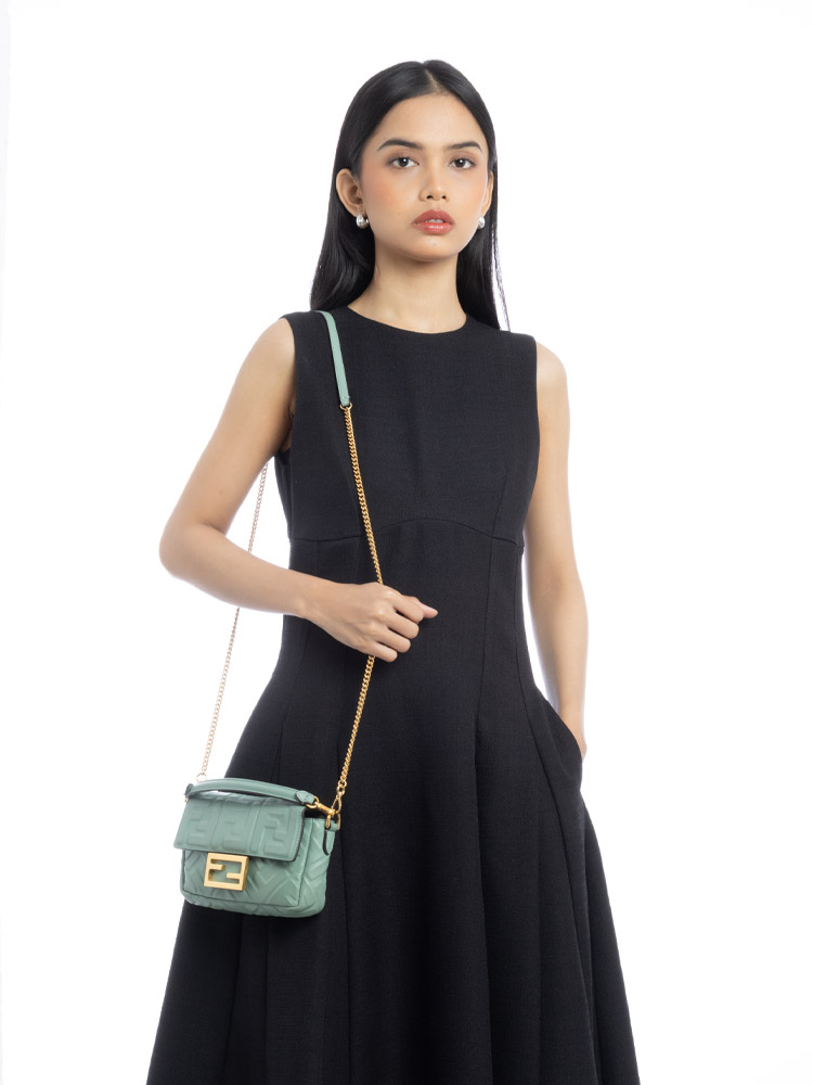 Nappa FF 1974 Embossed Mini Baguette Menta