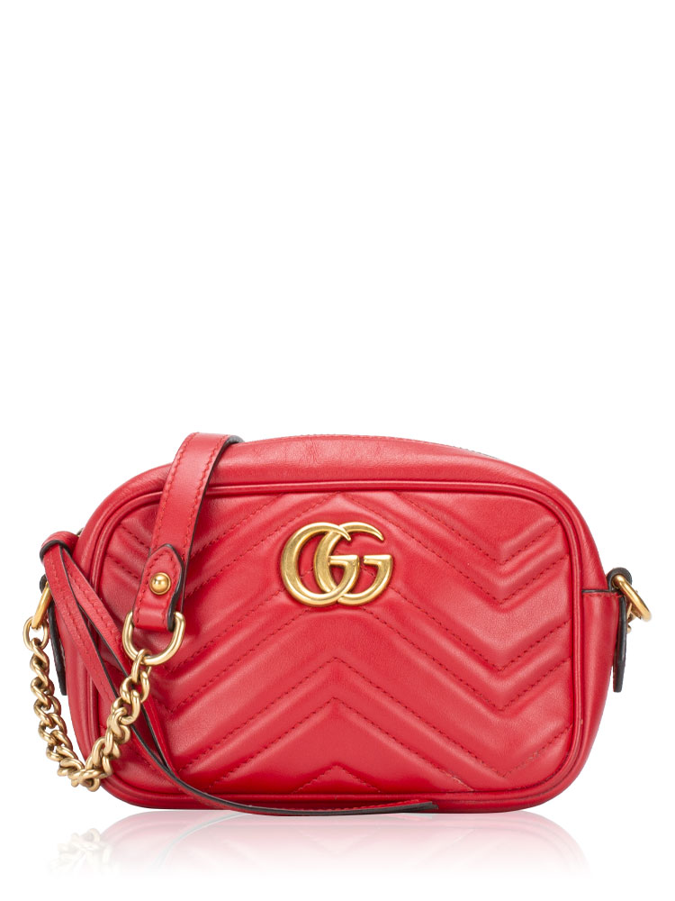 GG Marmont Matelasse Mini Camera Bag Hibiscus Red