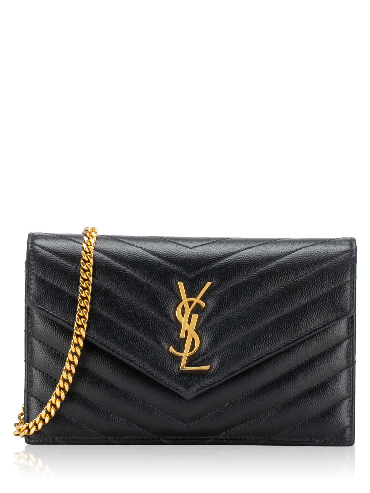 Grain De Poudre Matelasse Monogram 19cm Chain Wallet Black