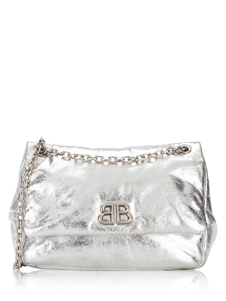 Metallized Calfskin Monaco Mini Chain Shoulder Bag Silver