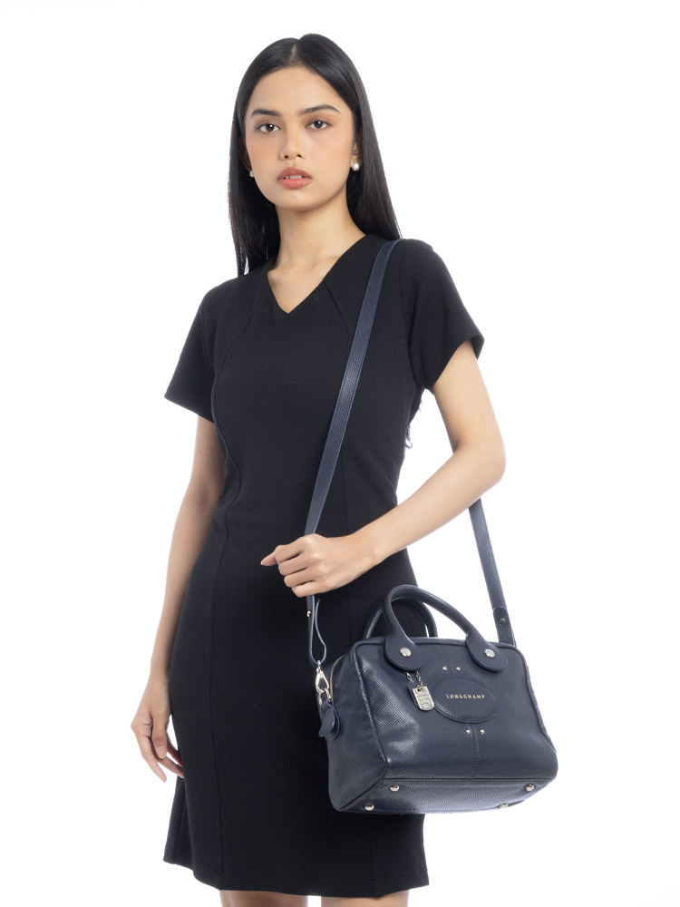 Quadri Leather 2-Way Bag Navy