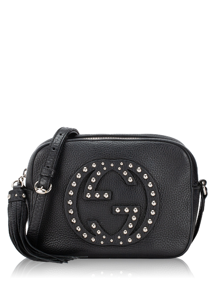 Pebbled Calfskin Studded Soho Small Disco Bag Black
