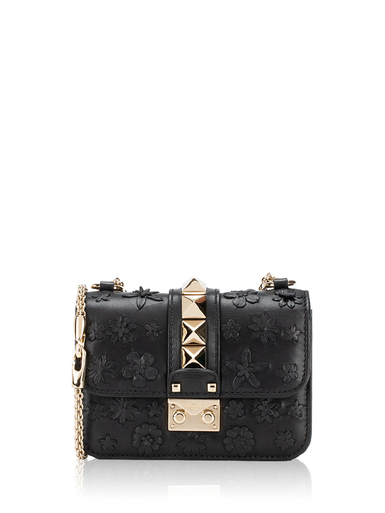 Flower Rockstud Glam Lock Mini Shoulder Bag Black